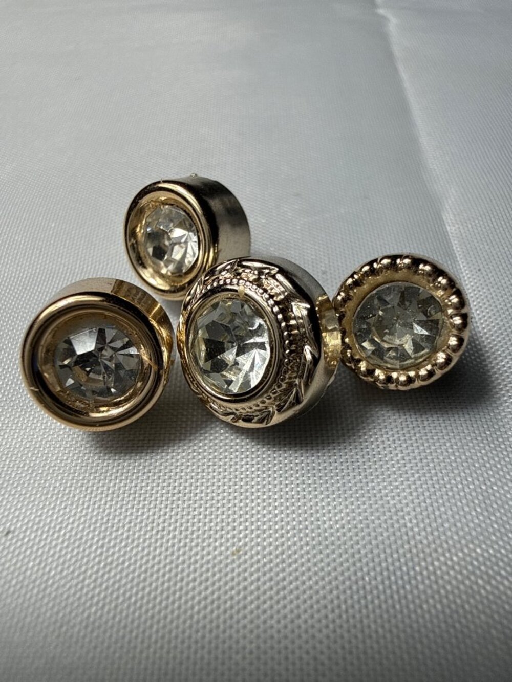 Gold Tone Rhinestone Lapel Pins Tuxedo Shirt Studs Mixed Lot Ornate Clear Gem